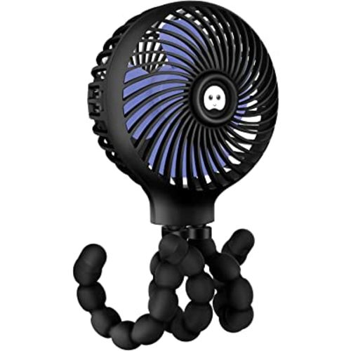 TRELC Mini Handheld Stroller Fan, Personal Portable Baby Fan with Flexible Tripod, 2024 Upgraded Version, Gift for Children, Rechargeable Fan for Office Room Car Traveling BBQ Gym Fan (Black)