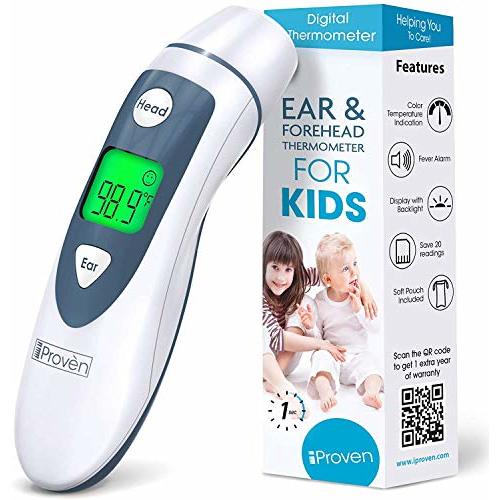 iProven Digital Thermometer for Adults Kids and Baby - Ear and Forehead 2-in-1, 1 Second Reading, Fever Alarm with Color Indicator, 20 Memory Recall - Medical Infrared Thermometer For The Whole Family