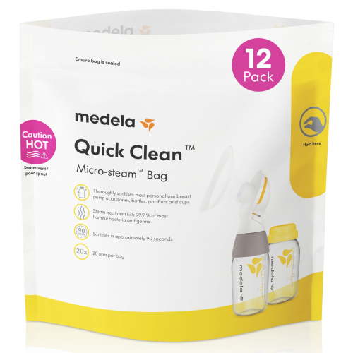Medela Quick Clean Micro-Steam Bags, 12 Count Sterilizing Bags for Bottles and Breast Pump Parts HSA/FSA Eligible
