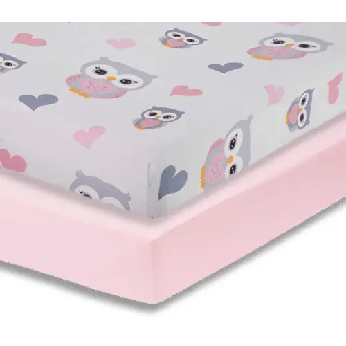 Everyday Kids 2 Pack Fitted Girls Crib Sheet, 100% Soft Breathable Microfiber Baby Sheet, Fits Standard Size Crib Mattress 28in x 52in, Nursery Sheet - Sweet Owls/Pink