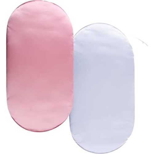 Satin Bassinet Sheet Set 2 Pack Ultra Soft Silk Fit for Rectangle, Hourglass, Oval Bassinet Mattress Protect for Baby Hair and Skin Cradle or Bassinet Sheets, Pink & White