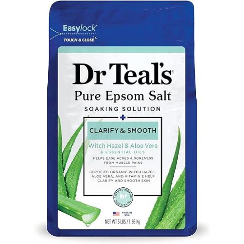 Dr Teal's Pure Epsom Magnesium Salt Soak, Clarify & Smooth with Witch Hazel & Aloe Vera, 3 lbs
