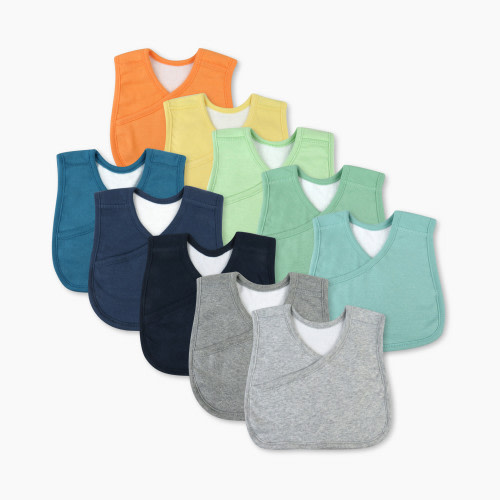 Honest Baby Clothing 10-Pack Organic Cotton 4-in-1 Reversible Bibs - Rainbow Blues, Os