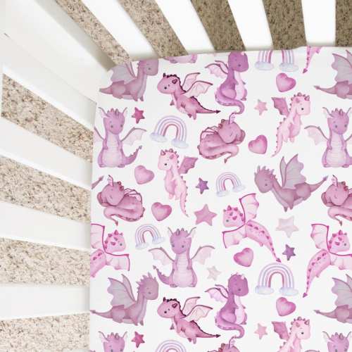 Pink Dragon Crib Sheet, Dragon Nursery Decor, Dragon Crib Bedding, Mini Crib Sheet, New Mom Gift, Baby Shower Gift, Fairy Tale Nursery