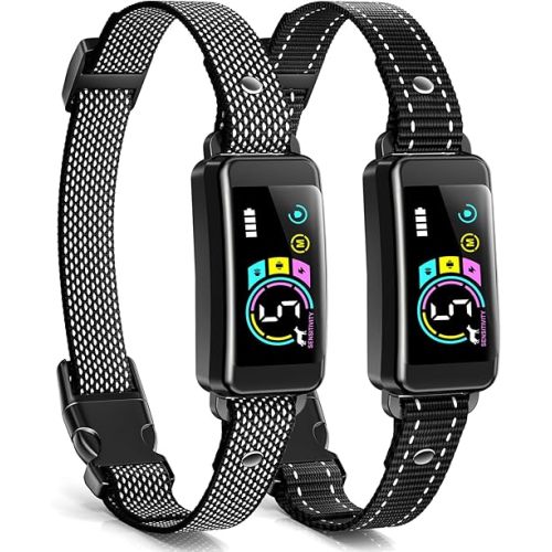 Bark Collar 2 Pack, Dog Bark Collar for Large Medium Small Dogs, Rechargeable Anti Barking Training Collar with Beep Vibration Harmless Shock, Smart Collar with 5 Adjustable Sensitivity