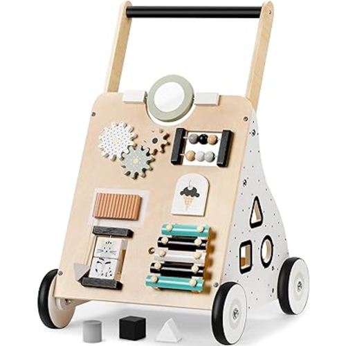 Wooden Baby Walker, Toddler Push Walker Montessori Learning Activity Toys Develops Motor Skills & Stimulates Creativity, Kids Push Walkers with Wheel for Boys Girls