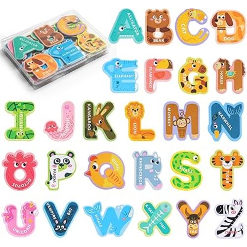 LOVESTOWN Magnetic Letters for Toddlers, 26 Large Animal Alphabet Magnets, Educational Learning Toys, Fridge Magnetic Letters Set