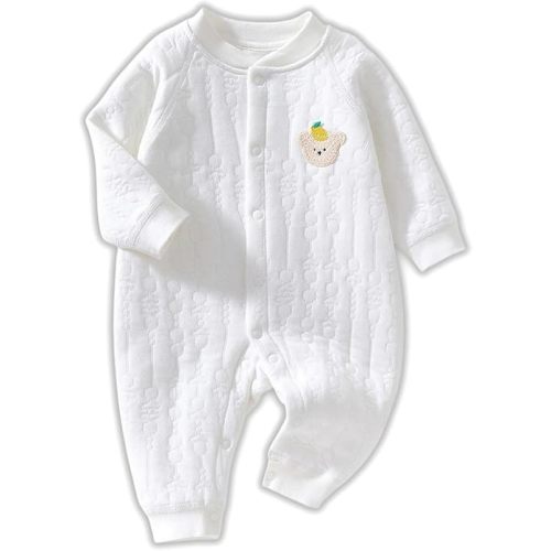 Newborn Knit Bodysuit, Baby Long Sleeve Button Solid Jumpsuit, Infant Boys and Girls Romper Clothes, Baby Home Outfit