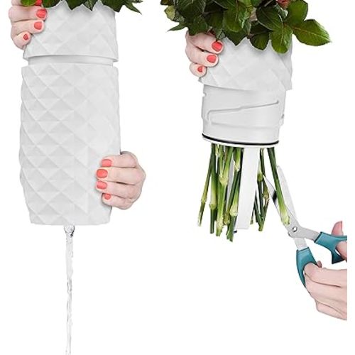 The Amaranth Vase - Unique Design for Easy Water Draining and Stem Access - Impact Resistant Plastic and Marble Blend - The Smart Vase for Floral Arrangements (White)