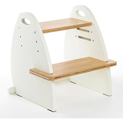 Wooden 2 Step Stool for Kids,Toddler Adjustable Triple Height Step Stool,Bamboo Bird-Shaped Design,300lbs Capacity,Ideal for Bathroom,Kitchen,Bedroom