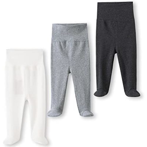 Newborn Infant Baby Boys Girls Cotton High Waist Footed Pants Casual Leggings with Feet 0-12 Months 3-PACK/1-PACK