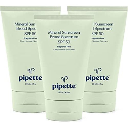 Pipette Mineral Sunscreen - SPF 50 Broad Spectrum Baby Sunblock with Non-Nano Zinc, UVB/UVA Non-Toxic Sun Protection for Kids & Sensitive Skin, 4fl oz (3 pack)