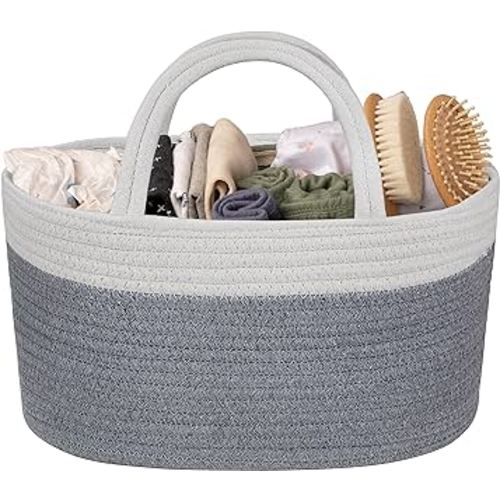 Natemia Cotton Rope Diaper Caddy - Versatile Nursery Basket with Storage Bin for Diapers and Newborn Baby Essentials, Portable Car Organizer, Perfect Baby Shower Present