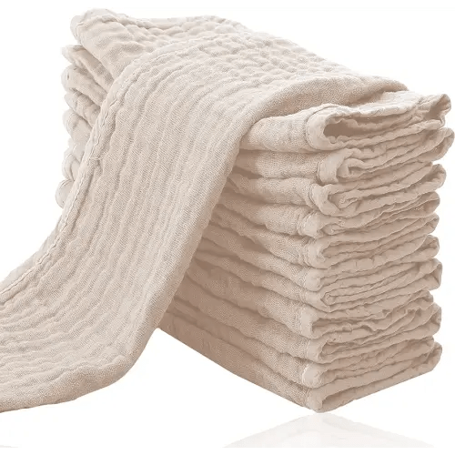 Cute Castle 12 Pack Muslin Burp Cloths for Baby - Ultra-Soft 100% Cotton Baby Washcloths - Large 20'' by 10'' Super Absorbent Milk Spit Up Rags - Burpy Cloths for Unisex, Boy, Girl - Brown