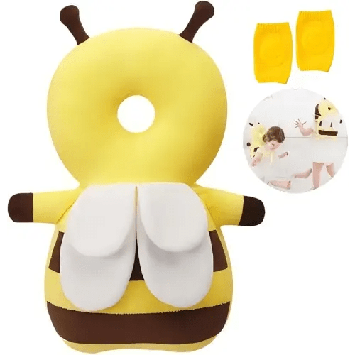Baby Head Protector, Baby Fall Back Head Protector, Adjustable Baby Head Protection Backpack with Baby Knee Pads for Crawling, Safety Baby Head Protector, Head Protection Backpack (Cute bee)