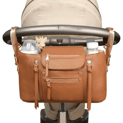 miss fong Stroller Organizer with Insulated Cup Holder Stroller Caddy Baby Storage Bag with Adjustable Strap to Fit All Strollers (Brown)