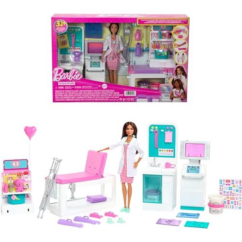 Barbie Careers Playset, Fast Cast Clinic with Brunette Doctor Fashion Doll, Furniture & 30+ Accessories Including Molds & Dough for Bandages