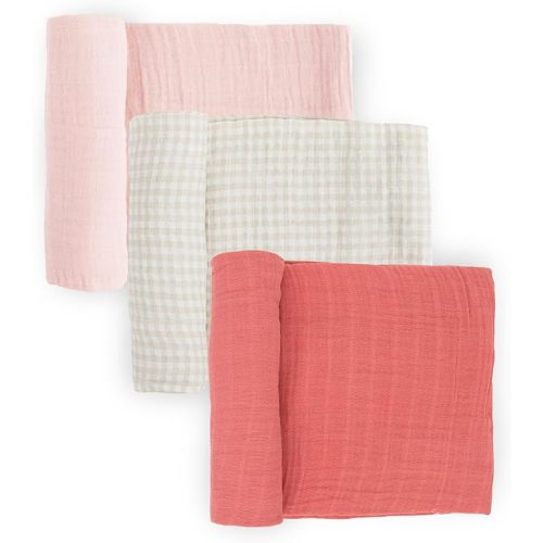 Little Unicorn Muslin Swaddle Blanket for Newborns & Infants | Soft & Breathable Fabric | Set of 3 Baby Blankets for Swaddling, Nursing, Shower Gifts (Light Pink)