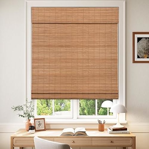 LazBlinds Cordless Blackout Bamboo Roman Shades, 22x64, Papara Carbon