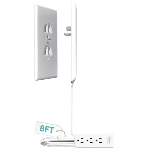 Sleek Socket Original & Patented Ultra-Thin Outlet Concealer with Cord Concealer Kit, Flat Extension Cord with Multi Outlets Power Strip, Ideal for Home Improvement, Hide Bulky and Messy Cords