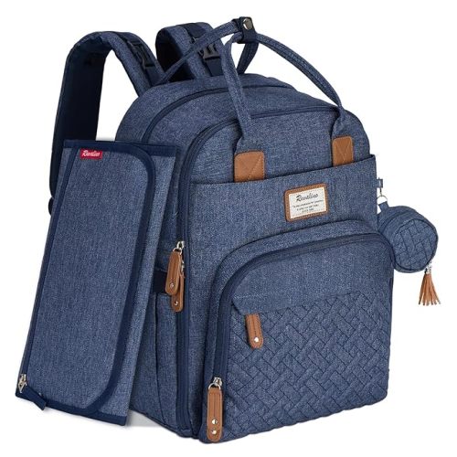 RUVALINO Diaper Bag Backpack, Multifunction Travel Pack Maternity Baby Changing Bags, Large Capacity, Waterproof, Navy Blue