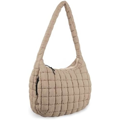Quilted Puffer Tote Bag Purse Puffy Crossbody Shoulder Bag,Lightweight Nylon Hobo Bag Puffer Carryall Bag for Women Girl