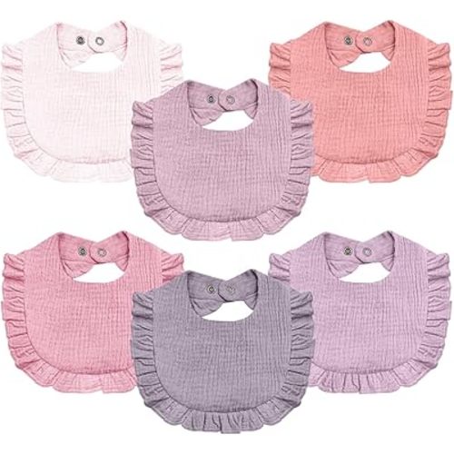 Baby Muslin Bibs,6 Pcs Drool Bandana Bibs for Baby Girl Drooling and Teething,Soft and Absorbent Cotton for Newborn