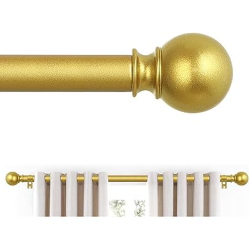 Brass Gold Curtain Rods 36 to 72 Inches(3-6 Feet),5/8 inch Splicing Drapery Rods,Small Curtain Rods Set,Size: 36''-72'',Brass Gold