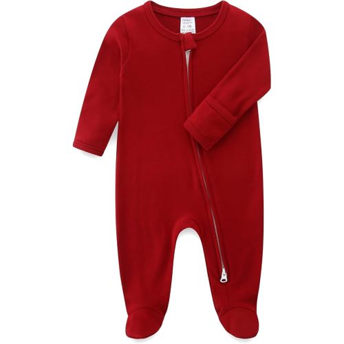 Hikido Baby Romper 100% Organic Cotton Pajamas One Piece Long Sleeve Zipper Footie Onesie for 0~12M Baby