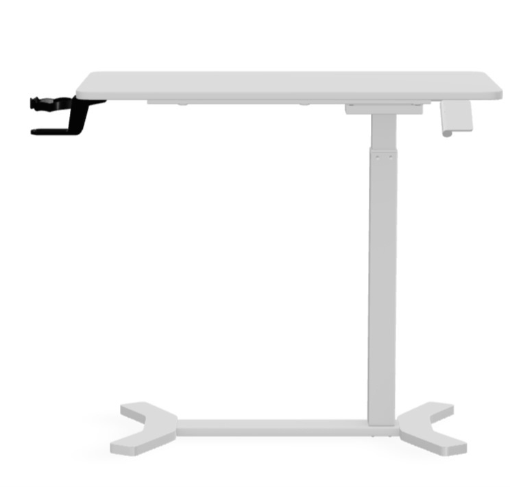 FLEXISPOT H7 Adjustable Overbed Bedside Table with Wheels Pneumatic Mobile Standing Laptop Desk Rolling Computer Cart Movable Overbed Table Hospital Home Use (31.5" W x 17.7" D, White Large)
