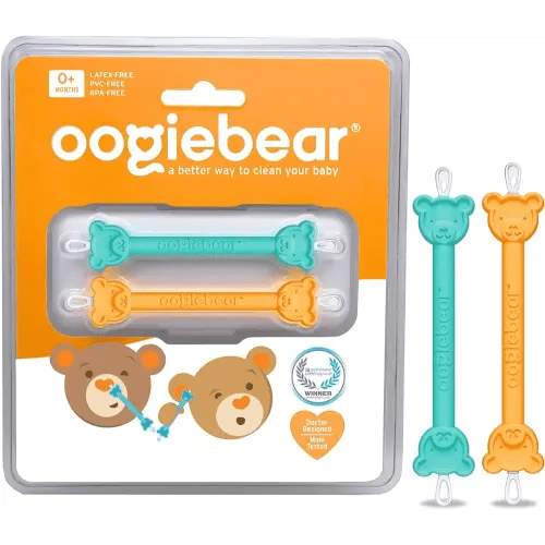 oogiebear: Baby Nose Cleaner & Ear Wax Removal Tool - Safe Booger & Earwax Removal for Newborns, Infants, Toddlers - Dual-Ended - Essential Baby Stuff, Diaper Bag Must-Have, Orange & Seafoam with case