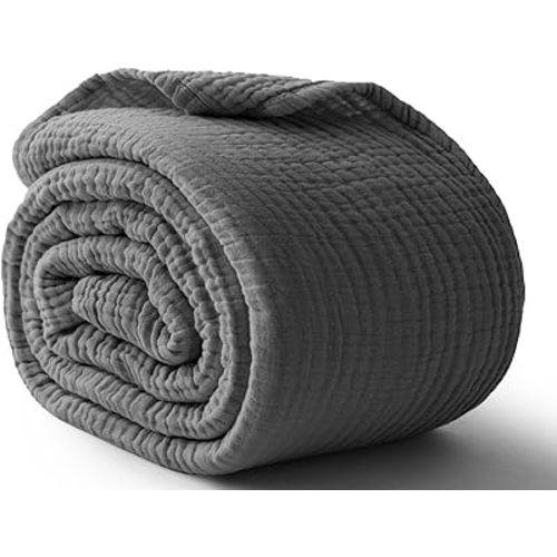 100% Cotton Muslin Blanket 40" x 40", Breathable and Lightweight Cotton Throw Blankets, Soft Cooling Summer Gauze Blanket for All Season, Dark Grey