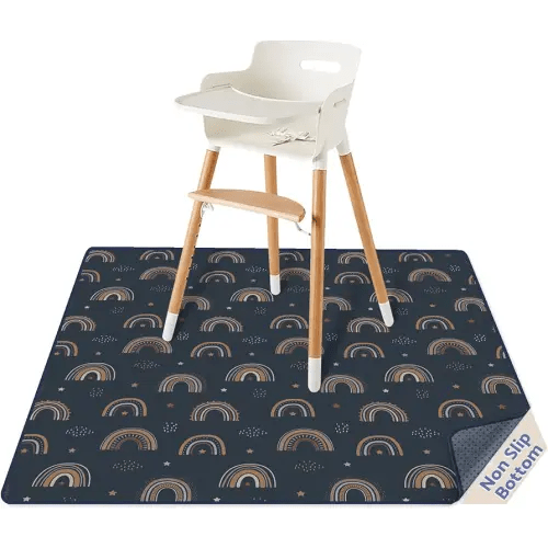 Blissful Diary Baby Splat Mat for Under High Chair, 50.4 x 50.4 Inch Wipeable Splash Mat, Waterproof and Washable, Anti-Slip Floor Protector, Retro Rainbow