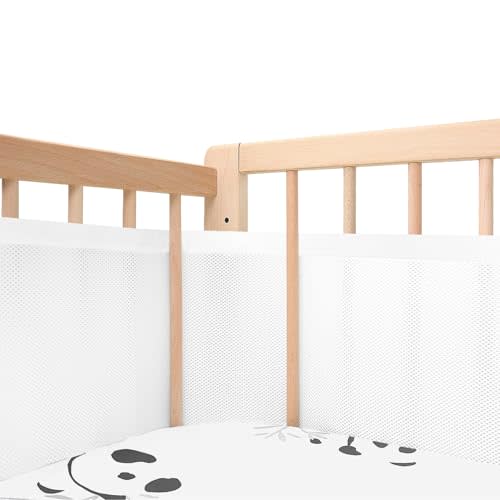 kidjoy Upgraded Breathable Mesh Liner, Standard Length, More Straps for Fixing Mesh Liner, Protects Legs and Arms, 3mm Breathable Mesh, Covers 4 or 3 Sides Full-Size Baby Bed, White
