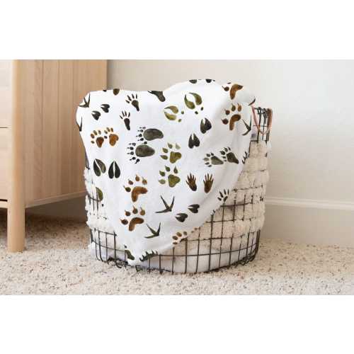 Animal tracks blanket, Woodland blanket, Forest animals foot prints, Wilderness blanket, Rustic nursery bedding, Cabin Nursery bedding - FoF