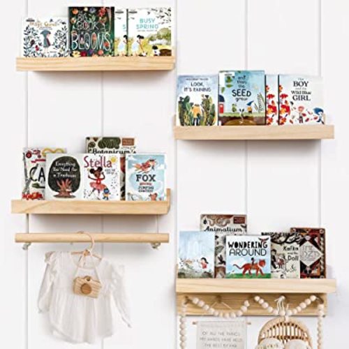 COMAX Kids Floating Book Shelves for Wall Nursery, Hanging Book Shelf Wall Mount Bookshelf Organizer for Kids Room Toddler Baby Bedroom, Small Wood Floating Shelves Kids Bookshelf Reading Nook