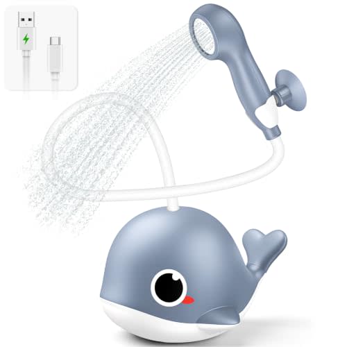 Whale Baby Bath Sprayer, Control the Flow Hands-Free 2 Gentle Modes | Rechargeable baby bath sprayer with wall-mounted suction, hands-free shower for newborns & toddlers, gentle hair & body rinse