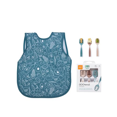 BapronBaby Neutral Foodie x NumNum GOOtensil 3 Pre-Spoons x Feeding Littles Bundle - No Neck Tie Safer Bib for Baby & Toddler - Baby Spoon Set (Stage 1 + Stage 2)- Machine Washable - 6m+