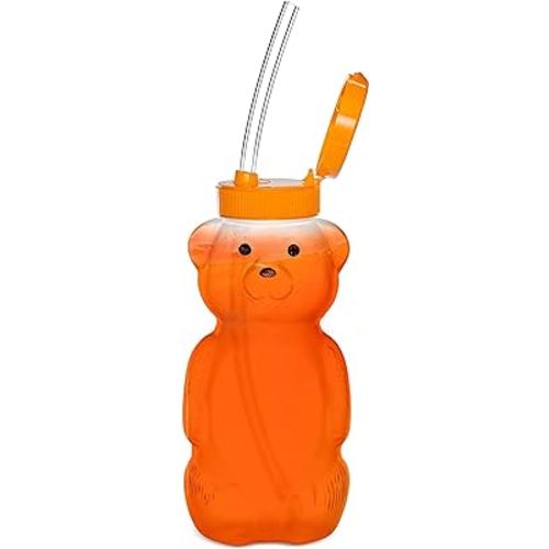 Special Supplies Honey Bear Straw Cup For Baby, 3 Straws, Squeezable Therapy and Special Needs Assistive Drink Container, Spill Proof and Leak Resistant Lid