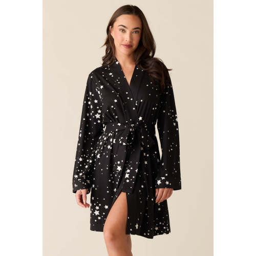 Meadow Cloud Jersey Classic Short Robe in Black Stars