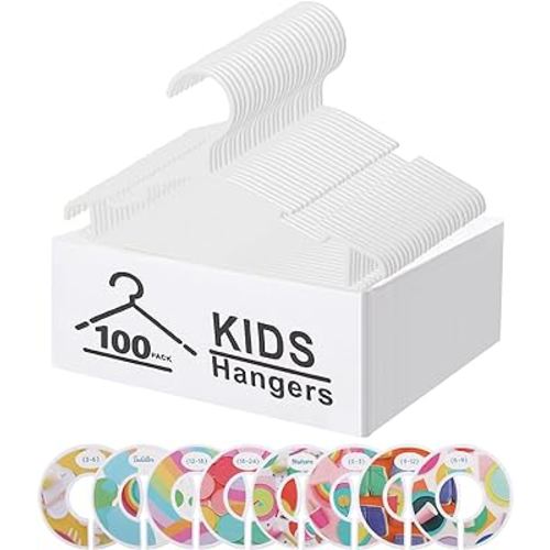 GoodtoU Baby Hangers for Nursery 100 Pack, Kids Hangers Chlid Hangers Baby Clothes Organizer with 8 Pcs Baby Clothing Dividers, White