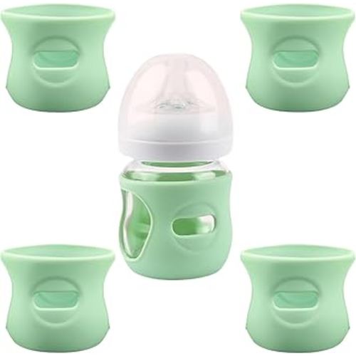 4 Pack Silicone Sleeves for Avent Natural Glass Baby Bottles, Anti Breakage Baby Bottle Holder, Compatible with Philips Avent Glass Natural Baby Bottle, BPA Free (Green, 4 OZ)