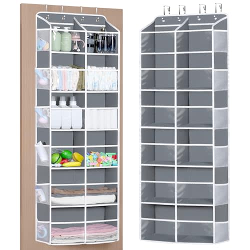 Univivi Over the Door Organizer, 6 Tiers Behind Door Storage with Clear Deep Pockets Hanging Organizer for Closet, Bedroom, Nursery, Bathroom and Sundries (Grey)