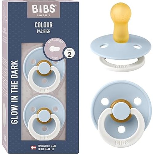 BIBS Pacifiers Colour Collection | Natural Rubber Baby Pacifier | Set of 2 BPA-Free Soothers | Made in Denmark | 6+ Months (Pack of 2) | Baby Blue Night