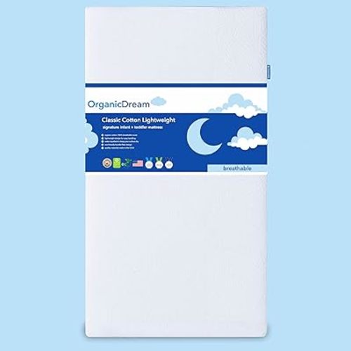 ORGANICDREAM Crib and Toddler Mattress - 100% Breathable Proven to Reduce Suffocation Risk, 100% Washable Cover, Baby + Toddler Bed, GREENGUARD Certified, Hypoallergenic - Deluxe 5"- White