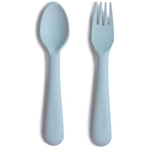 mushie Flatware Fork and Spoon Set For Kids | Made in Denmark (Powder Blue)