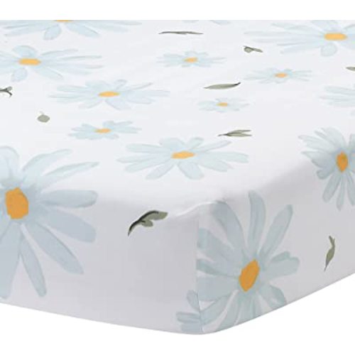 Lambs & Ivy Sweet Daisy 100% Cotton White/Blue Floral Baby Fitted Crib Sheet