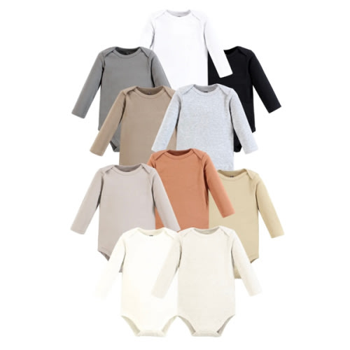 Hudson Baby Cotton Long Sleeve Bodysuit, 10-Pack, Newborn-18 Months
