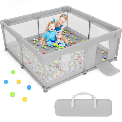 babyeap Baby Playpen,50x50 Inch Baby Playards for Babies and Toddlers,Fence Baby Play Yards for Indoor & Outdoor with Breathable Mesh,Light Gray