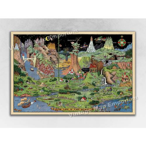 The Land of Make Believe - 1933 Vintage Fairy Tale Map Poster Nursery Decor Idea